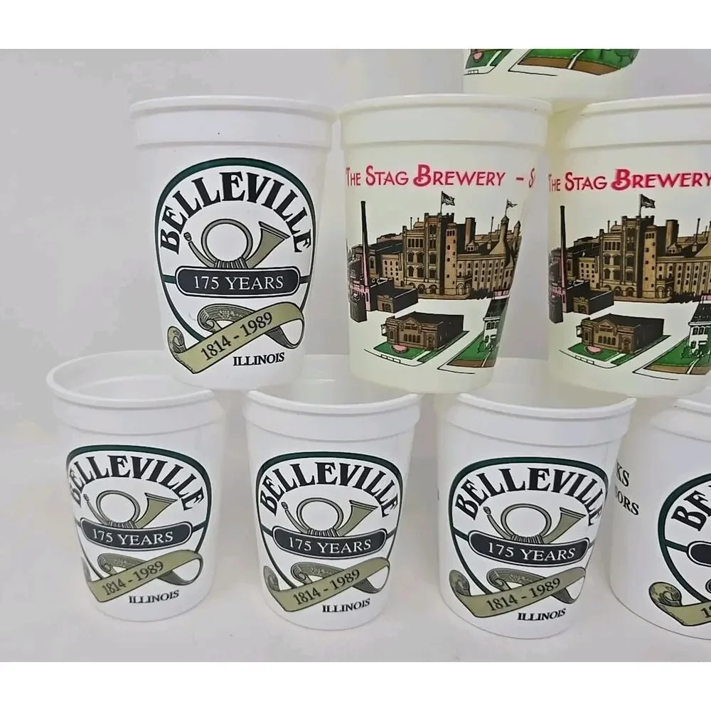 1982 The Stag Brewery - 1989 Belleville IL 175 Years Plastic‎ Cups Lot of 8 U273